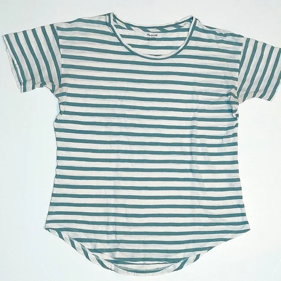 Madewell green and white striped tee, size XXS (runs big) - Picture 1 of 5
